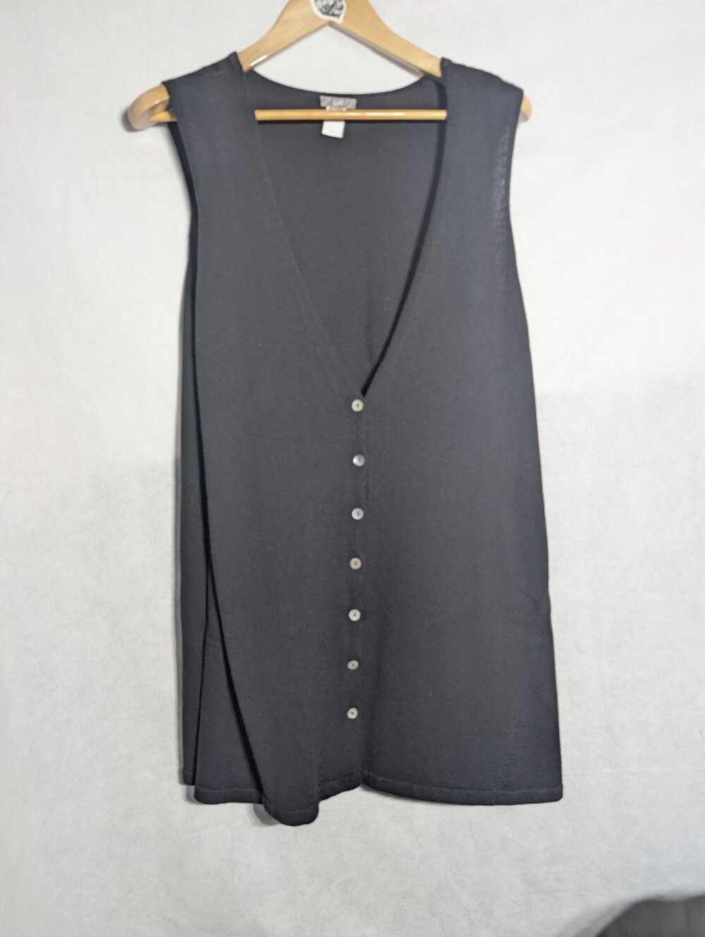 J.Jill Silk Blend Longline Knit Cardigan Vest - Black, Size XL